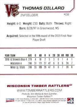 2021 Choice Wisconsin Timber Rattlers #8 Thomas Dillard Back
