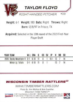 2021 Choice Wisconsin Timber Rattlers #9 Taylor Floyd Back
