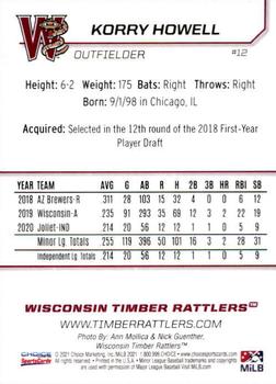2021 Choice Wisconsin Timber Rattlers #12 Korry Howell Back