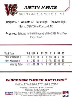 2021 Choice Wisconsin Timber Rattlers #13 Justin Jarvis Back