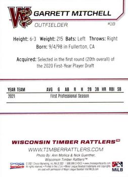 2021 Choice Wisconsin Timber Rattlers #18 Garrett Mitchell Back