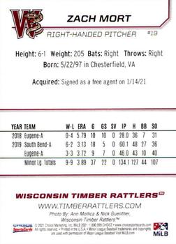 2021 Choice Wisconsin Timber Rattlers #19 Zach Mort Back