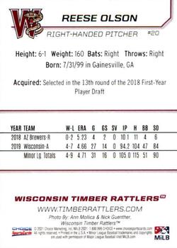 2021 Choice Wisconsin Timber Rattlers #20 Reese Olson Back