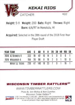 2021 Choice Wisconsin Timber Rattlers #22 Kekai Rios Back