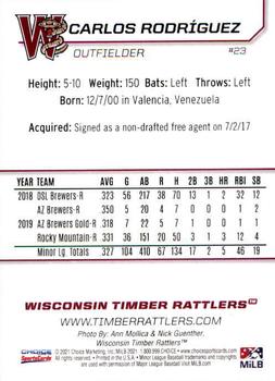 2021 Choice Wisconsin Timber Rattlers #23 Carlos Rodriguez Back