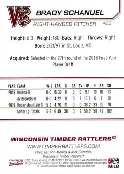 2021 Choice Wisconsin Timber Rattlers #25 Brady Schanuel Back