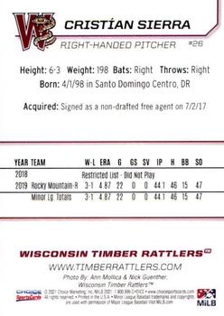 2021 Choice Wisconsin Timber Rattlers #26 Cristian Sierra Back