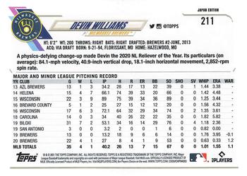 2021 Topps Japan Edition #211 Devin Williams Back