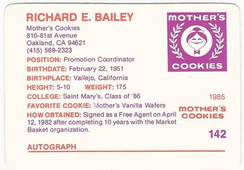 1985 Mother's Cookies Promo #142 Richard E. Bailey Back