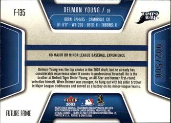 2003 Fleer Rookies & Greats - 2003 Flair Rookie Update #F-135 Delmon Young Back