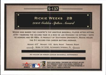 2003 Fleer Rookies & Greats - 2003 Fleer Showcase Rookie Update #S-137 Rickie Weeks Back