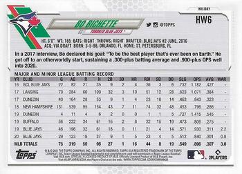 2021 Topps Holiday #HW6 Bo Bichette Back