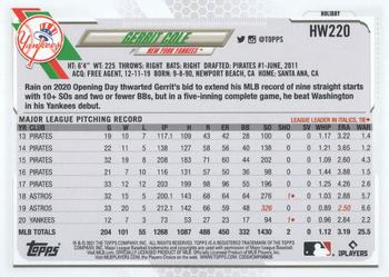 2021 Topps Holiday #HW220 Gerrit Cole Back