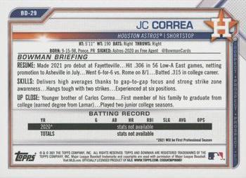 2021 Bowman Draft 1st Edition #BD-29 JC Correa Back