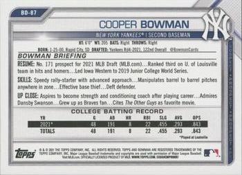 2021 Bowman Draft 1st Edition #BD-87 Cooper Bowman Back