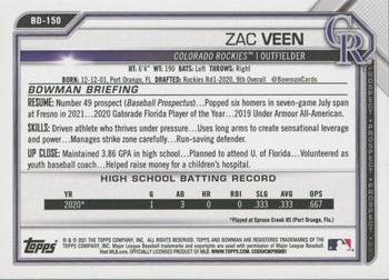 2021 Bowman Draft 1st Edition #BD-150 Zac Veen Back