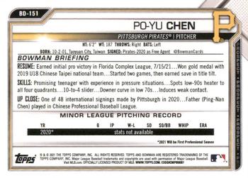 2021 Bowman Draft 1st Edition #BD-151 Po-Yu Chen Back