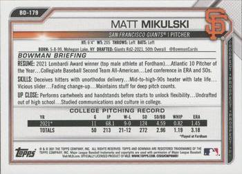 2021 Bowman Draft 1st Edition #BD-179 Matt Mikulski Back