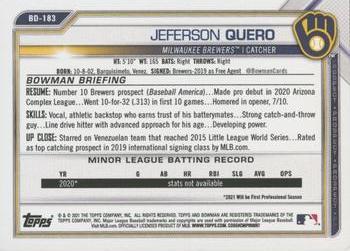 2021 Bowman Draft 1st Edition #BD-183 Jeferson Quero Back