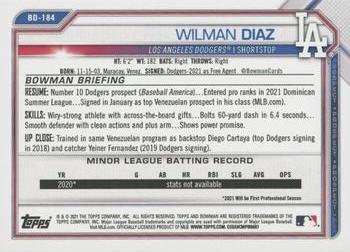 2021 Bowman Draft 1st Edition #BD-184 Wilman Diaz Back