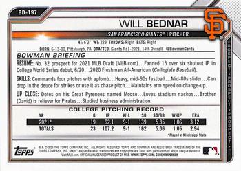 2021 Bowman Draft 1st Edition #BD-197 Will Bednar Back