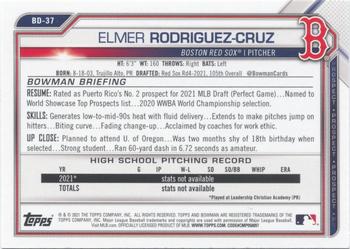 2021 Bowman Draft 1st Edition - Yellow Foil #BD-37 Elmer Rodriguez-Cruz Back