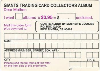 1986 Mother's Cookies San Francisco Giants - Offers #NNO Collector's Album Back