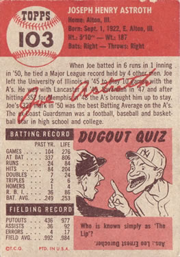 1953 Topps #103 Joe Astroth Back