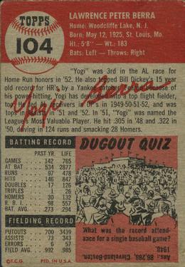 1953 Topps #104 Yogi Berra Back