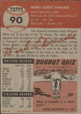1953 Topps #90 Hank Edwards Back