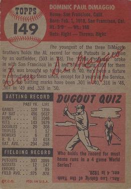 1953 Topps #149 Dom Dimaggio Back