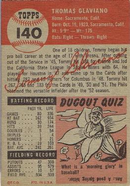 1953 Topps #140 Tommy Glaviano Back