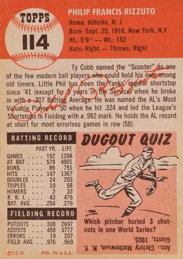 1953 Topps #114 Phil Rizzuto Back