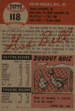 1953 Topps #118 Gus Bell Back
