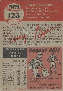1953 Topps #123 Tommy Byrne Back