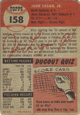 1953 Topps #158 Johnny Logan Back