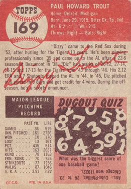 1953 Topps #169 Dizzy Trout Back