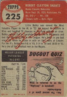 1953 Topps #225 Bobby Shantz Back