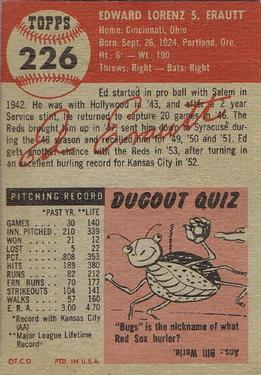 1953 Topps #226 Ed Erautt Back