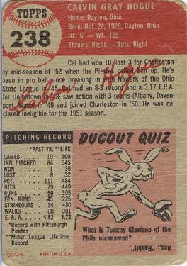 1953 Topps #238 Cal Hogue Back