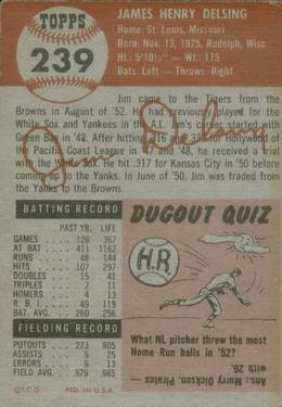 1953 Topps #239 Jim Delsing Back