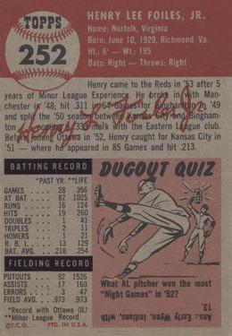 1953 Topps #252 Henry Foiles Back