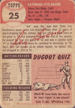 1953 Topps #25 Ray Boone Back