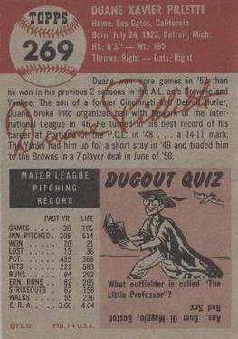1953 Topps #269 Duane Pillette Back