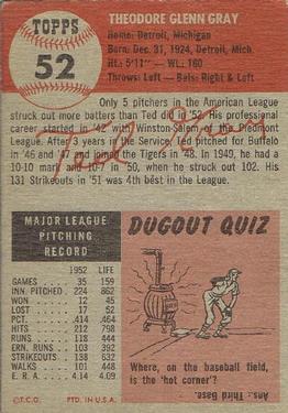 1953 Topps #52 Ted Gray Back