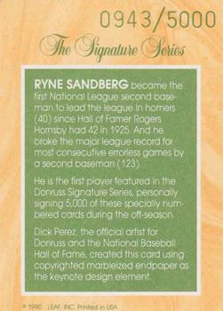 1991 Donruss - The Signature Series: Ryne Sandberg #NNO Ryne Sandberg Back