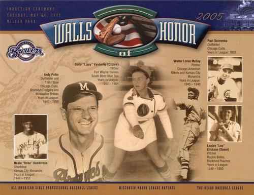 2005 Milwaukee Brewers Walls of Honor #NNO Louise Erickson / Neale Henderson / Walter McCoy / Andy Pafko / Paul Schramka / Dolly Vanderlip Front