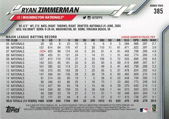2020 Topps - Celebration of the Decades #385 Ryan Zimmerman Back