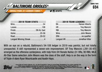 2020 Topps - Celebration of the Decades #694 Baltimore Orioles Back