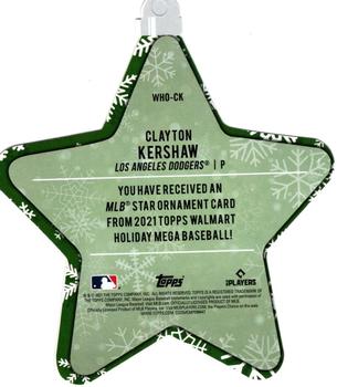 2021 Topps Holiday - MLB Die Cut Star Ornaments #WHO-CK Clayton Kershaw Back